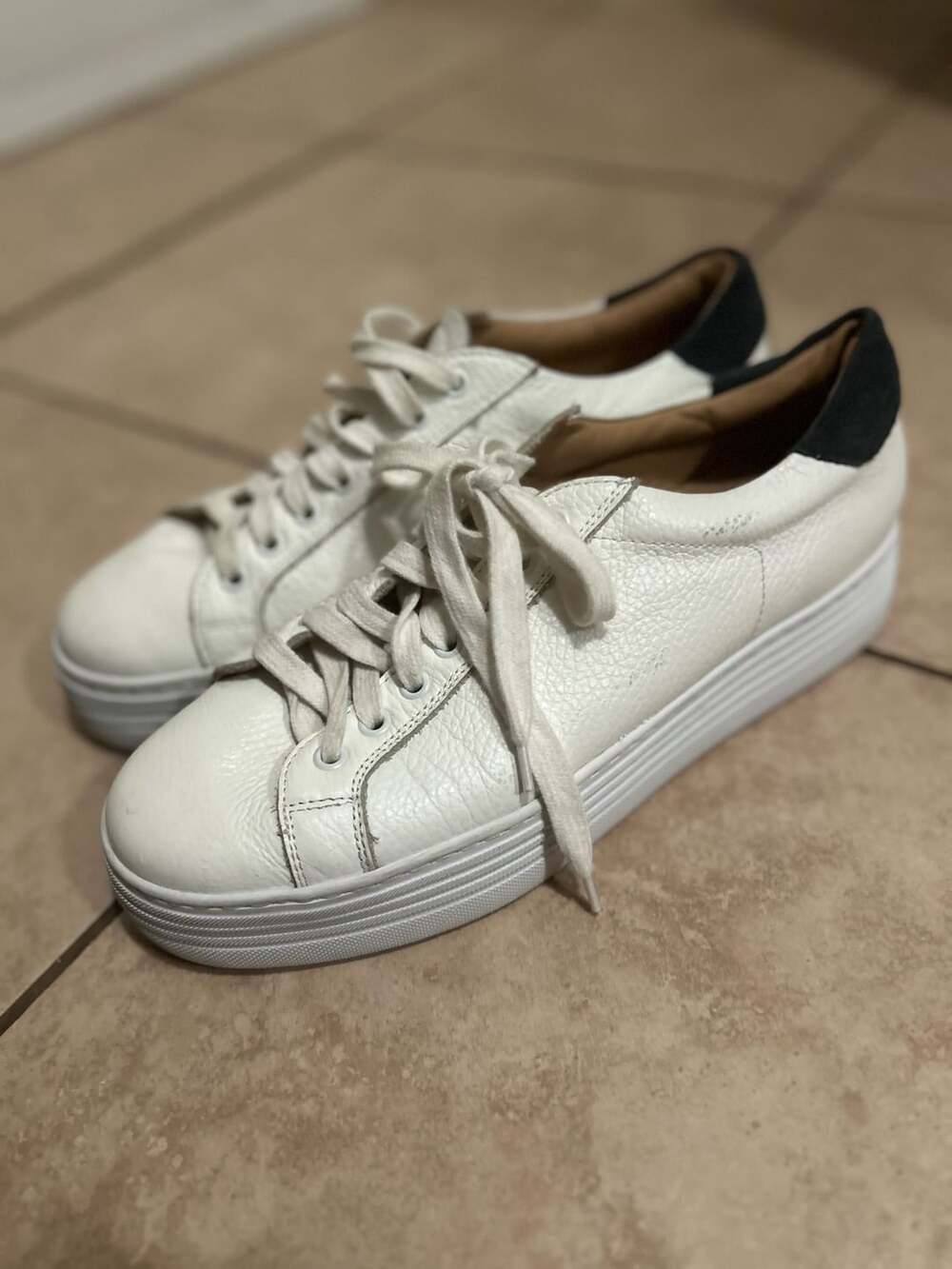 Russell & Bromley London Platform Sneakers White Leather Black Suede